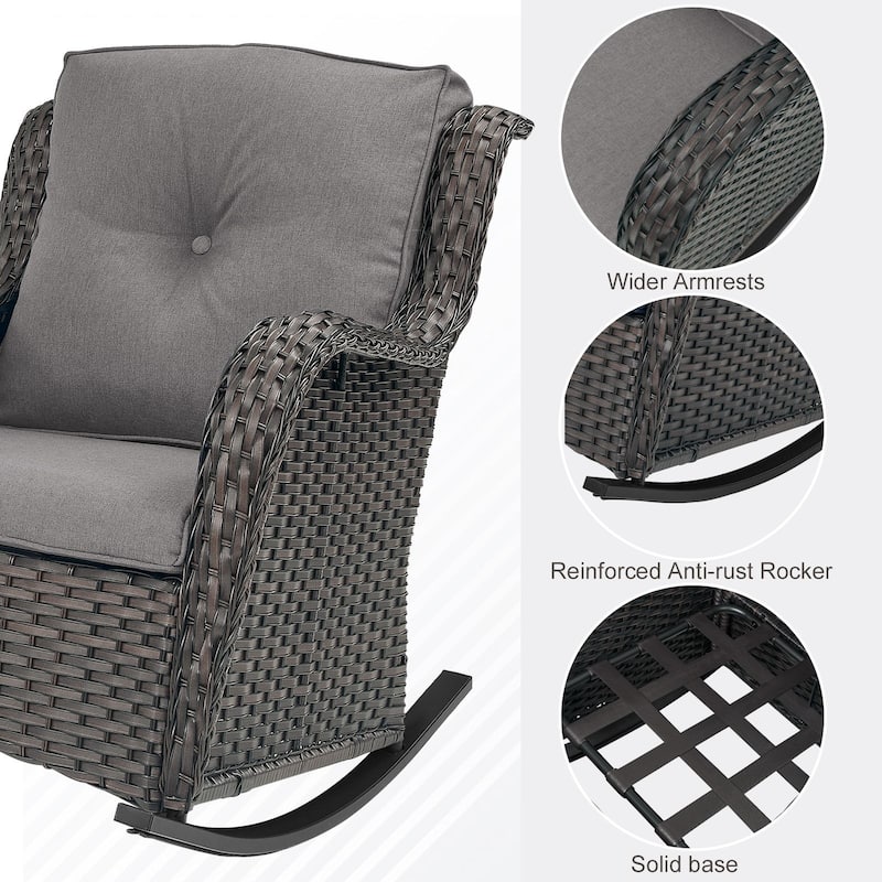 Gymojoy Comfortable PE Rattan Wicker Outdoor Rocking Chair Set of 2