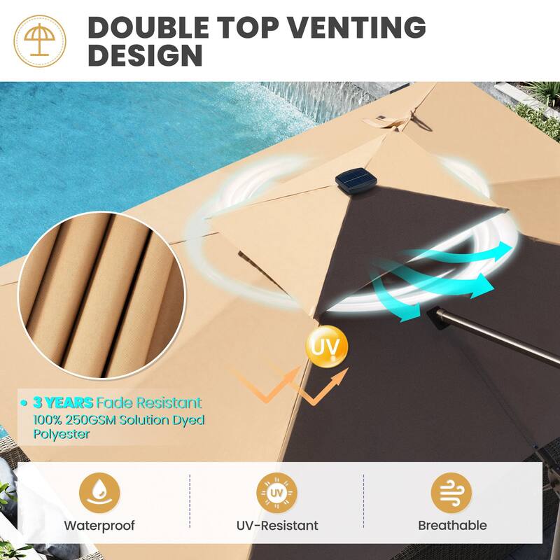 10 FT x 13 FT Outdoor LED Lighted Double Top Patio Cantilever Umbrella