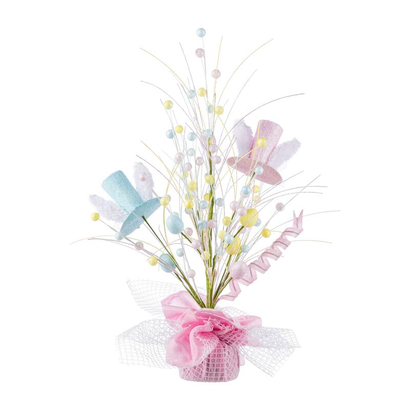 Glitzhome Easter Table Tree with Eggs Lavender Top Hat Decoration for Spring Party Supplies Props