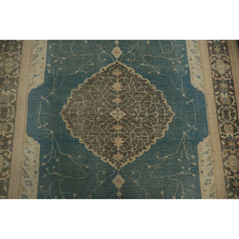 Hand Knotted Oriental 100% Wool Carpet Transitional Floral Navy Blue & Blues Oushak Area Rug - 7' 8'' X 5' 0''