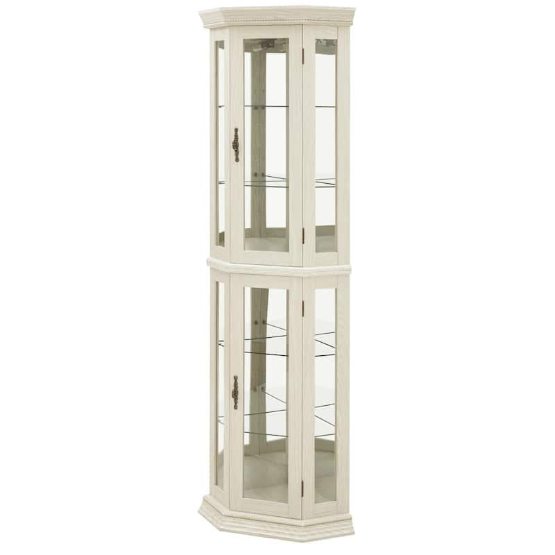 69.5" Lighted Glass Corner Curio Cabinet with Display and Adjustable Shelving