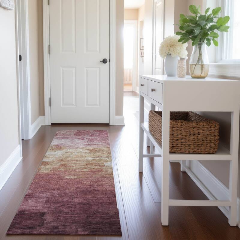 Premium Washable Super Soft Ombre Brushstrokes Mayfield Rug - Mauve - 2'3" x 7'6"