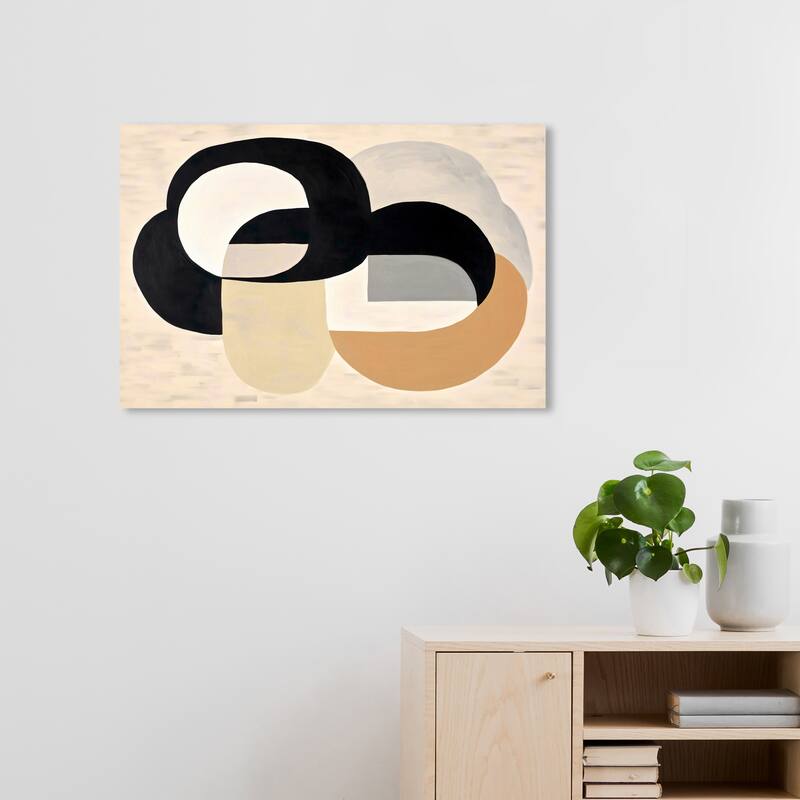 Wynwood Studio Canvas Abstract Brooch of my necklace Black and Vanilla Modern & Contemporary Wall Art Canvas Print - 30 x 20