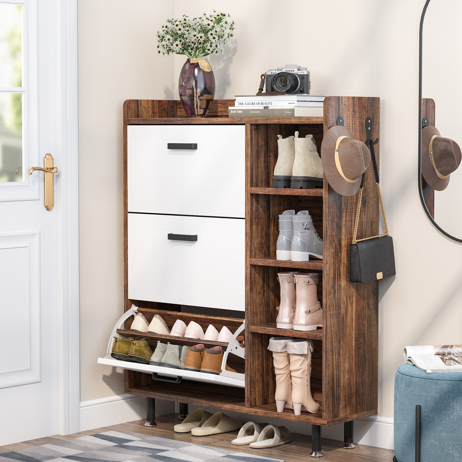 Shoe rack deals with drawers