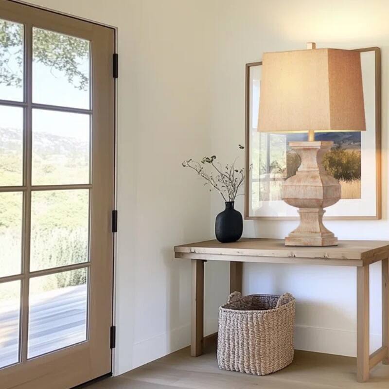 33-inch Large Retro Resin Table Lamp, Rustic Side Table Lamp For Living Room Decor, With 1 LED Bulb, Beige