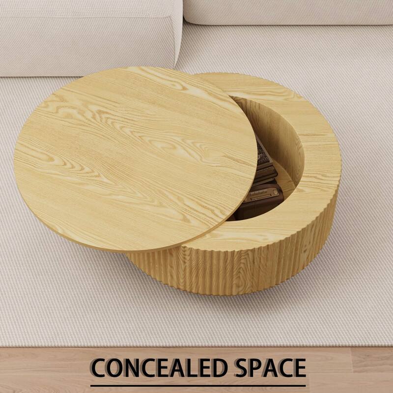 29.53" MDF Modern Circular Coffee Table, with Circular Stripe Design and Storage Space, Suitable for Home & Kitchen