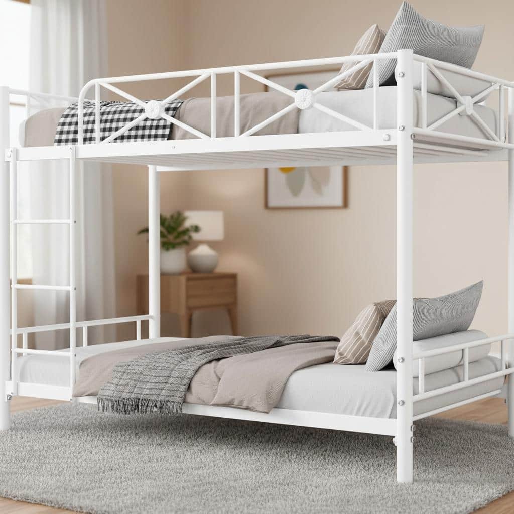 Metal Bunk Bed Twin Over Twin, with Safety Guard Rails