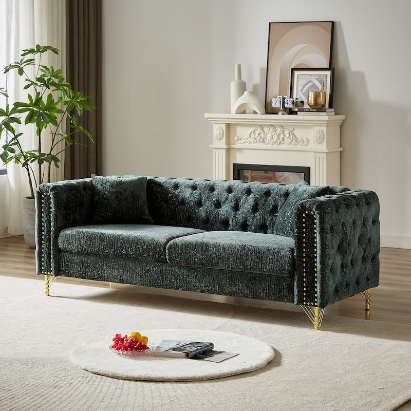 Elegant Chesterfield 3-Seat Sofa with Nailhead Trim & Solid Wood Frame - Classic Couch