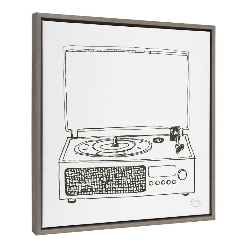 Kate and Laurel Sylvie Record Player Framed Canvas by Statement Goods - 22x22 - Plastic - Grey