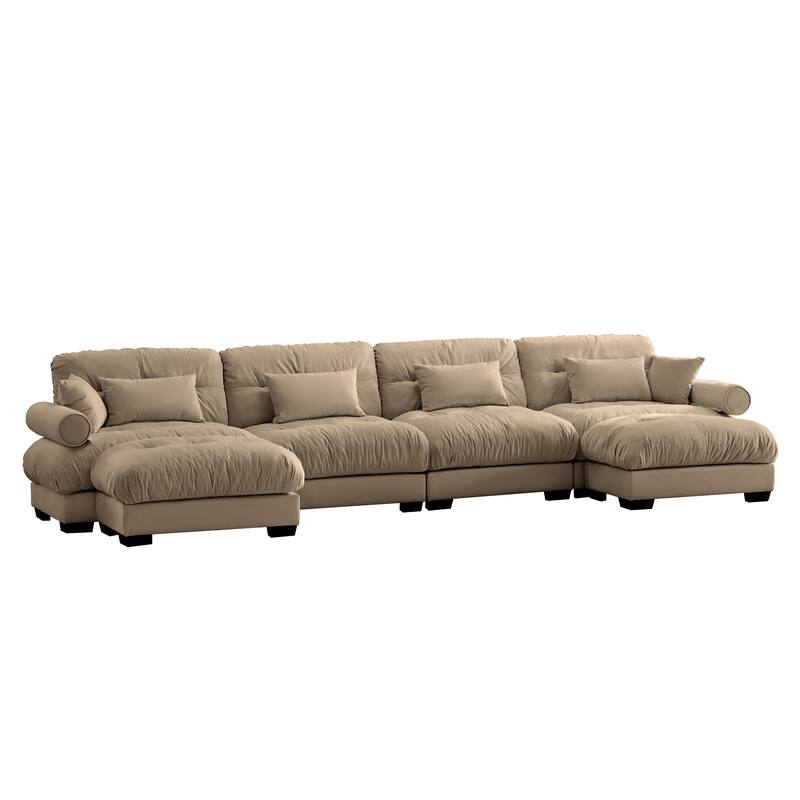 U-Shaped 4 Deep Seater Sectional Sofa with 2 Movable Ottomans & Pillows