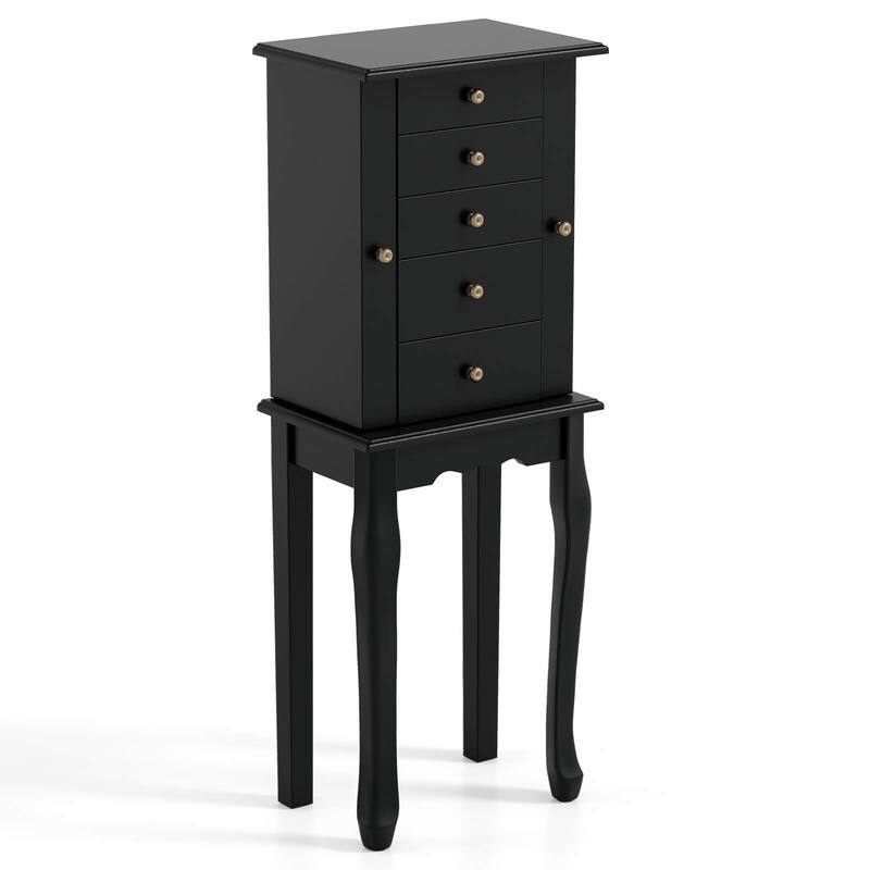 Costway Jewelry Cabinet Storage Chest Standing Organizer Mirror White - See Details