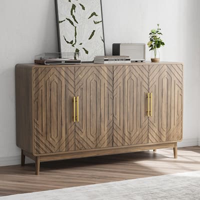 Four-Door Ornate Storage Sideboard with Adjustable Shelves, Versatile Accent Cabinet .