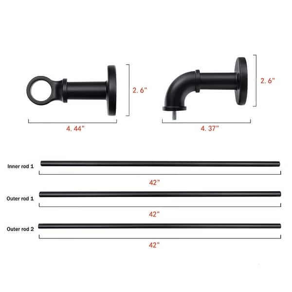 dimension image slide 0 of 3, UTOPIA ALLEY Wall Mounted 1 inch Industrial Curtain Rods, Blackout, Wrap Around Curtain Rods, Rustic Style, Matte Black