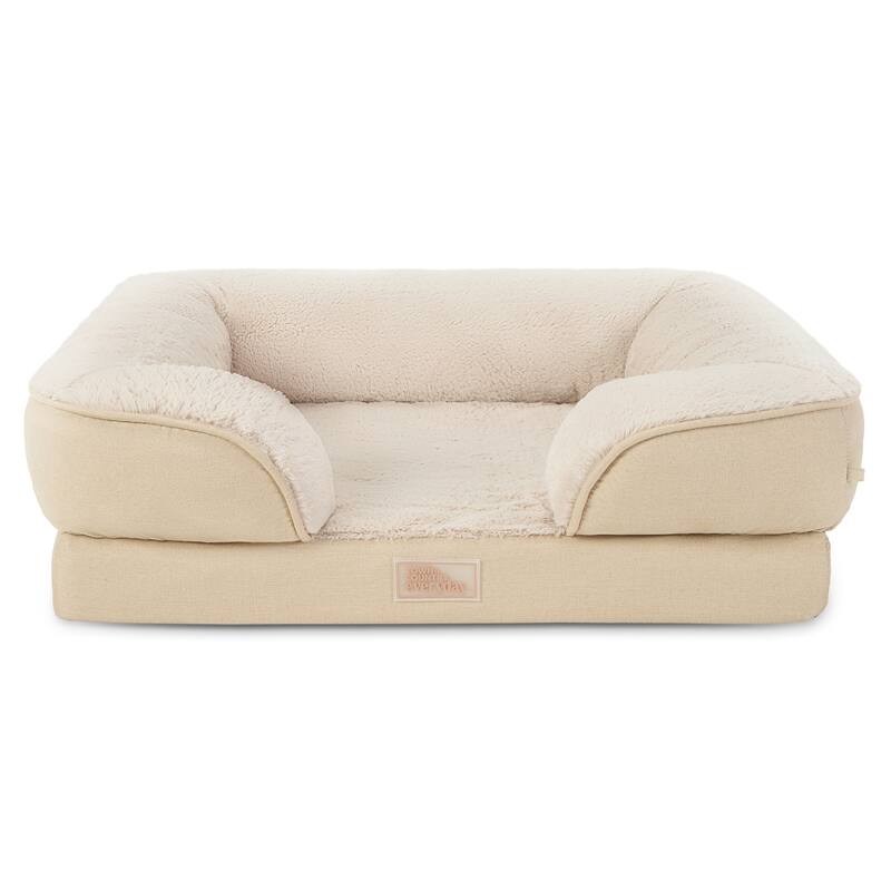 TOWN & COUNTRY EVERYDAY CuddleTown Comfy Solid Bolster Sofa Supportive Pet Bed - L: 35.03"x24.8"x8.26" - Beige