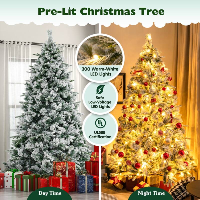 Gymax 7 ft pre-lit artificial Christmas tree artificial hinged