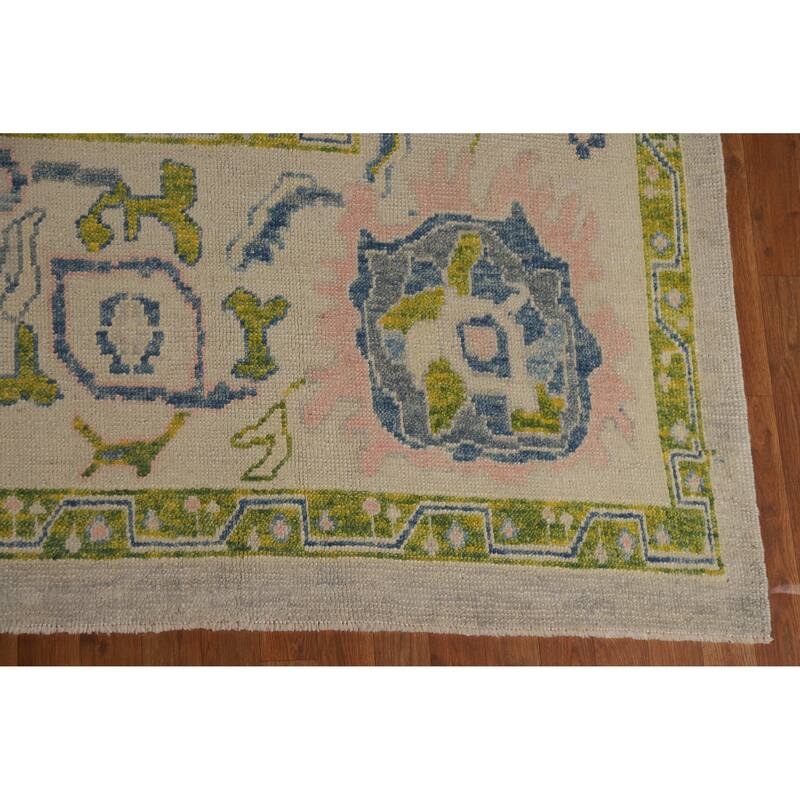 Hand Knotted Oriental 100% Wool Carpet Transitional All-Over Beige & Ivories Oushak Area Rug - 14' 5'' X 9' 7''
