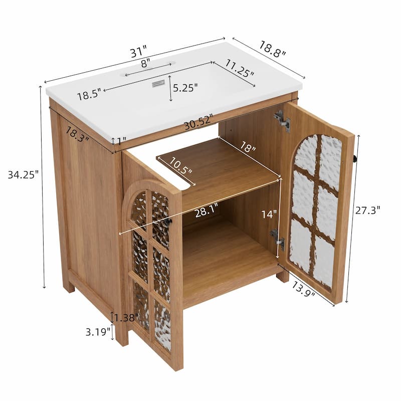 31" Farmhouse Bathroom Vanity with Ceramic Sink