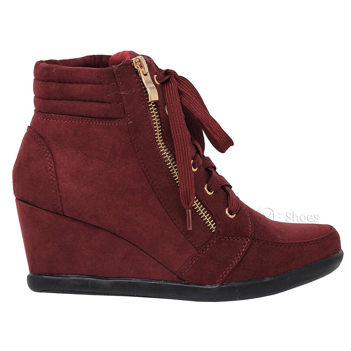 maroon wedge booties