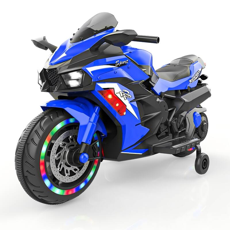 Kids Ride on Motorcycle, Kids Motorcycle for 3-6 Years, 12V Electric Motorcycle with Light Wheel & Bluetooth Music - Aqua Blue
