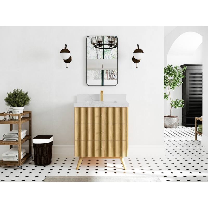 Willow Collections 30 in. W x 22 in. D Pasadena Solid Teak Single Sink Bathroom Vanity with Countertop