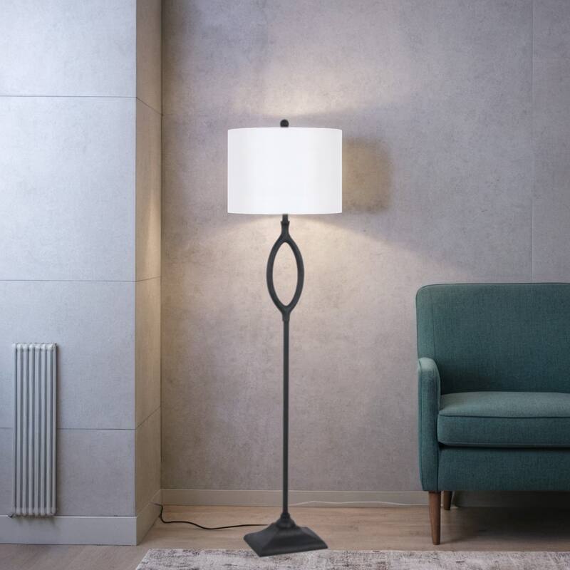Polyresin Floor Lamp - Black Cast Iron, 68"