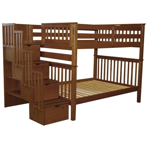 Bedz King Stairway Bunk Beds Full over Full with 4 Drawers in the