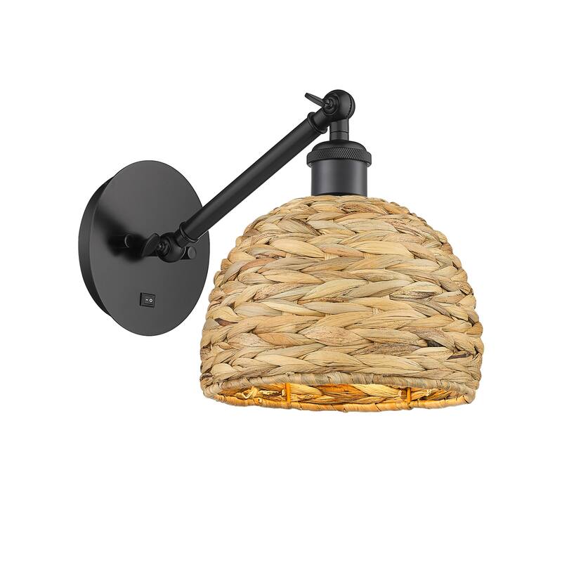 Innovations Lighting 317-1W-12-8 Woven Rattan Sconce Woven Rattan 12" - Matte Black / Natural