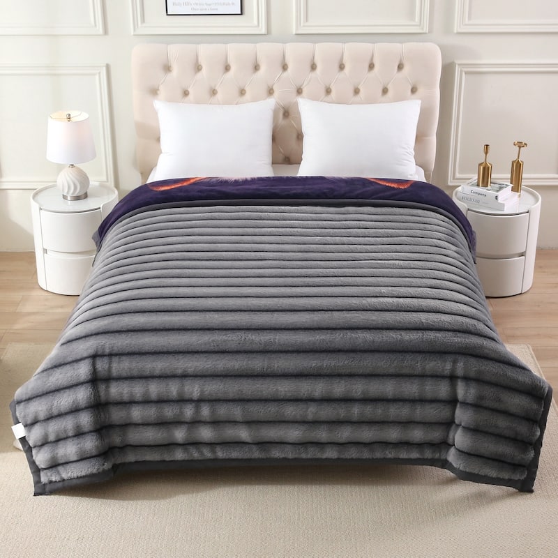 Warm Fleece Blanket Striped Fluffy Plush Bed Blanket 85"x93", 9lbs