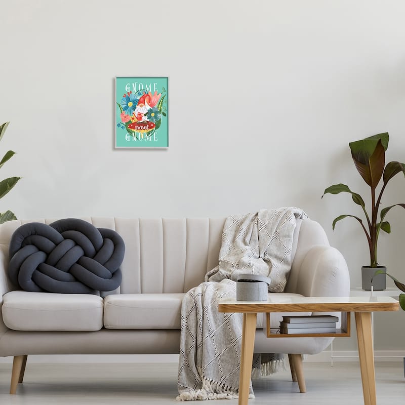 Stupell Gnome Sweet Gnome Phrase Spring Floral Mushroom Garden Framed Wall Art
