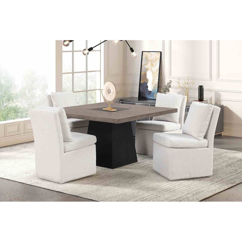 Dining Set 5PC Modern Dark Walnut Finish Table and Chairs