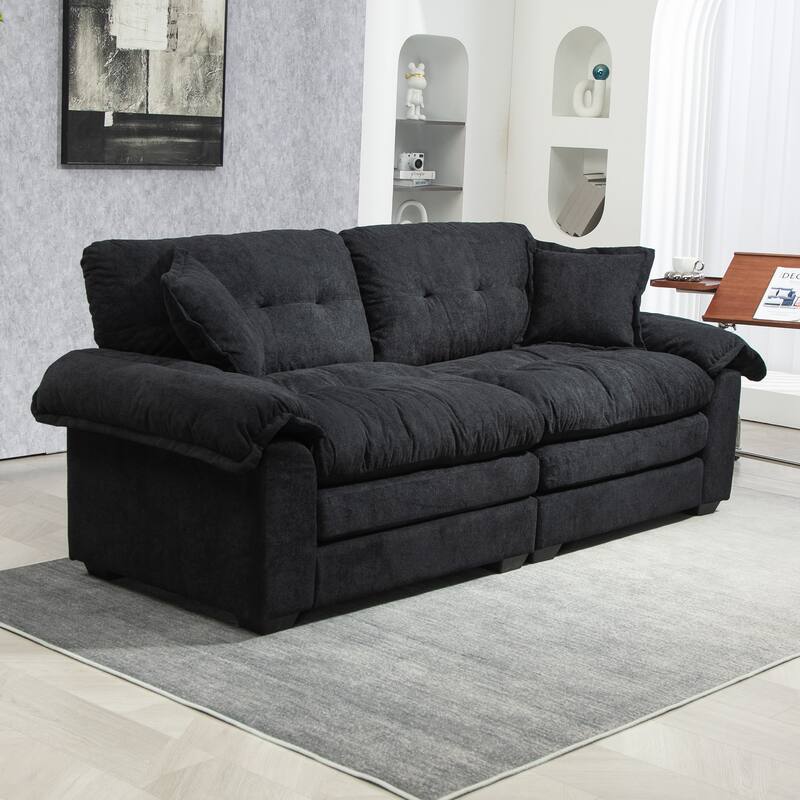 Small Sofa Loveseat Deep Seat Sofa Couch with 2 Throw Pillows, 2-Seater Settee with Pillow Top Armrests