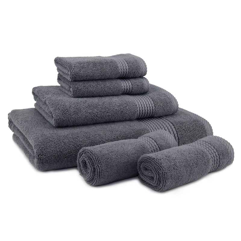 East'N Blue Lara Turkish Cotton Bath Towel Set (Set of 6) - (1 Bath Towel, 1 Hand Towel, 4 Washcloth) - Dark Grey