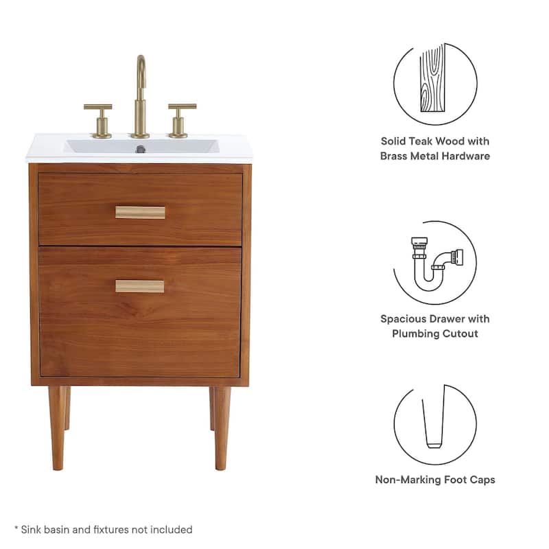 Cassia 24" Teak Wood Bathroom Vanity Cabinet (Sink Basin Not Included)