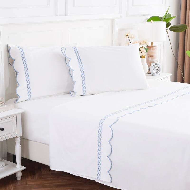 Home Sweet Home Collection 600TC Cotton Scallop Rope Embroidery Sheet Set & Pillowcases