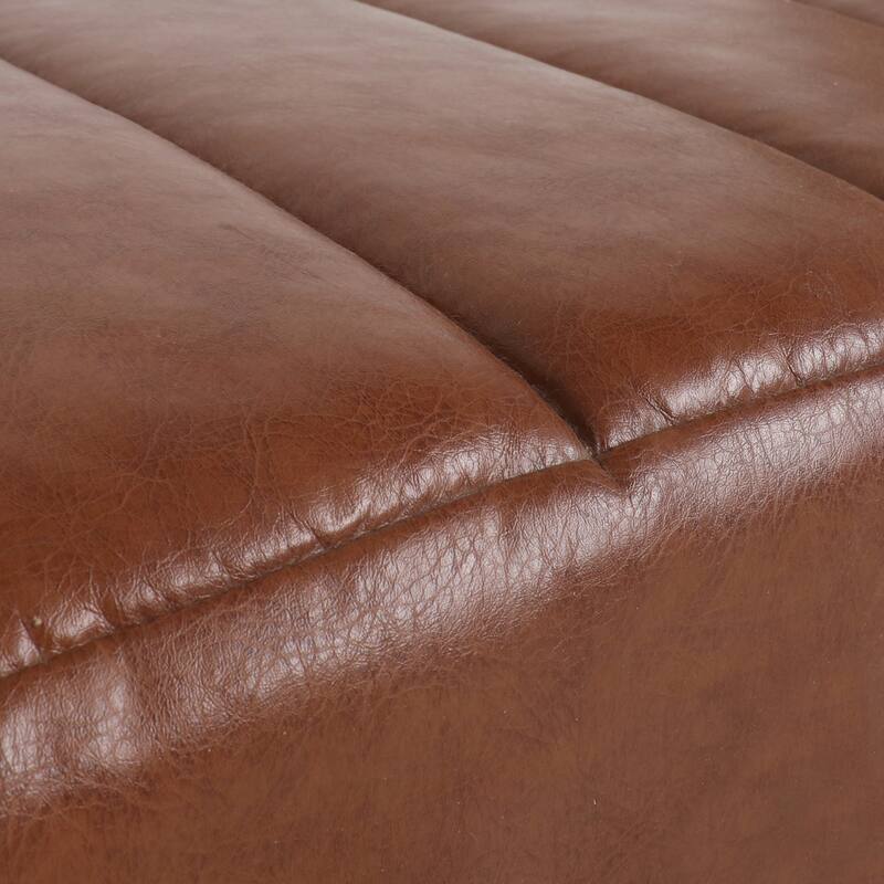 Roomfitters Modern Faux Leather Chaise Lounge with Curved Seat and Padded Channel Tufting, Light Brown