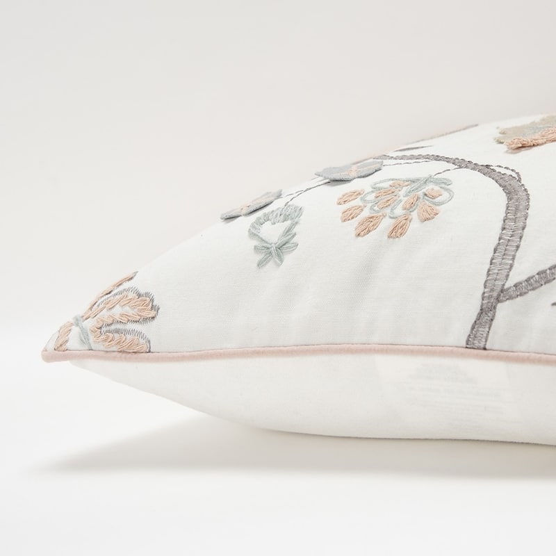 HomeRoots White Floral Jacobean Pattern Throw Pillow
