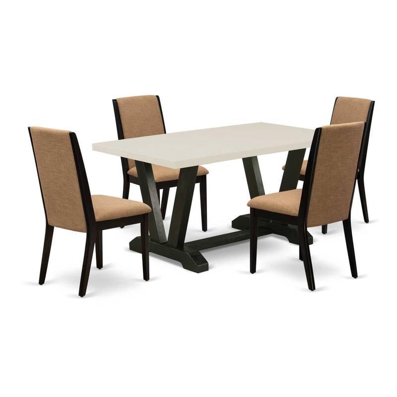 HomeStock 5-Piece Natural Oak Finish Solid Wood Top Dining table with 4 Chairs