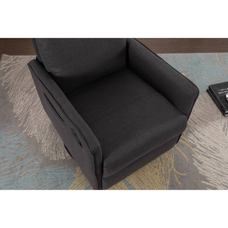 Cotton Linen Fabric Swivel Rocking Chair Glider Rocker Recliner Nursery Chair with Adjustable Back and Footrest
