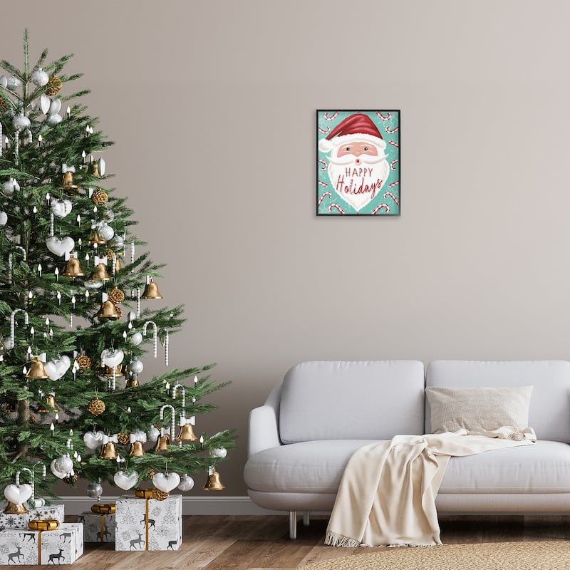 Stupell Jolly Santa & Candy Canes Framed Giclee Art Design By Elizabeth Tyndall