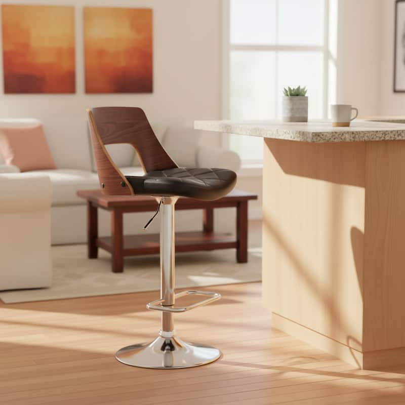 Mid Century Modern Wood/ Metal Adjustable Swivel Barstool - Brown/Black