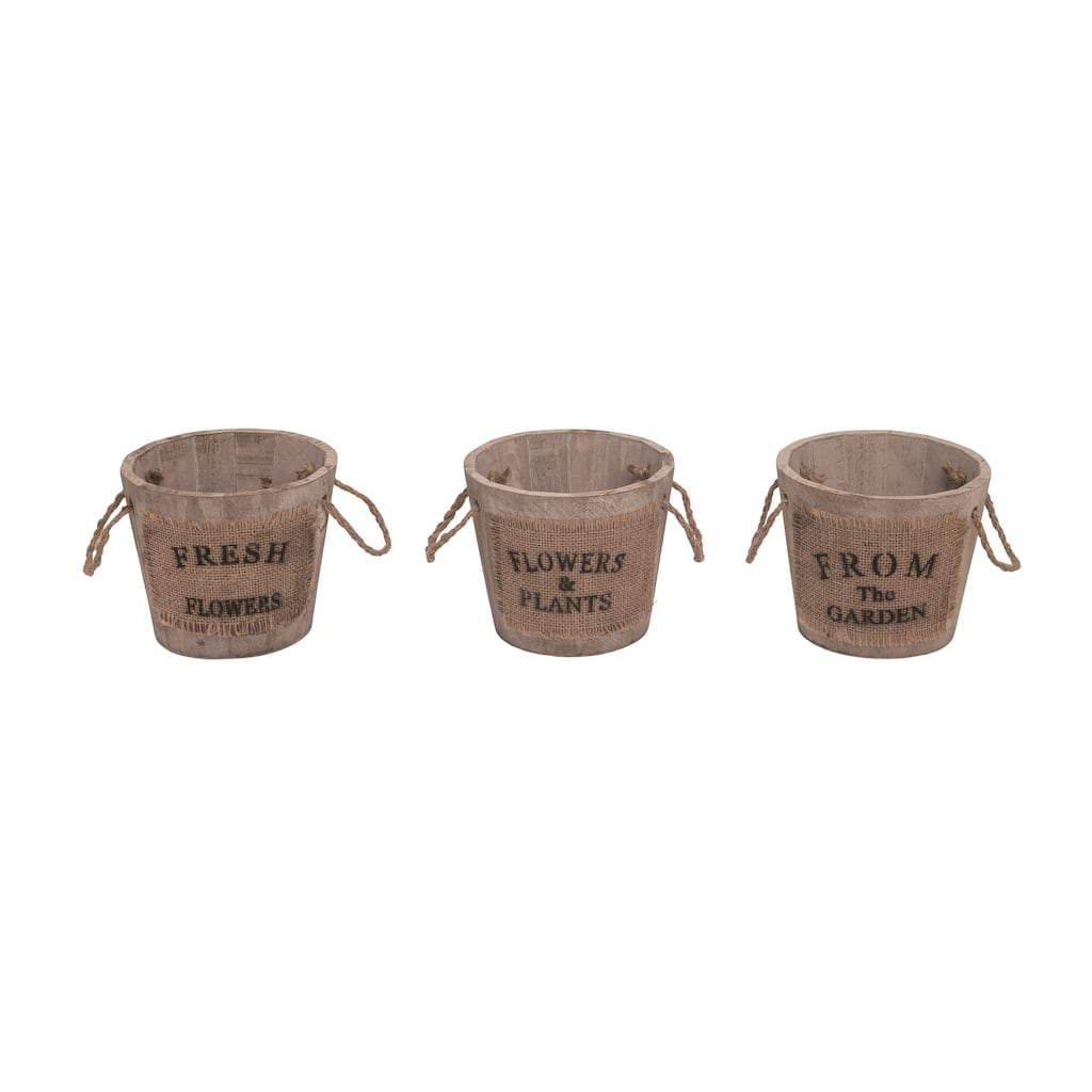 Transpac Wood 5.5 in. Brown Spring Rustic Planter Bucket Set of 3