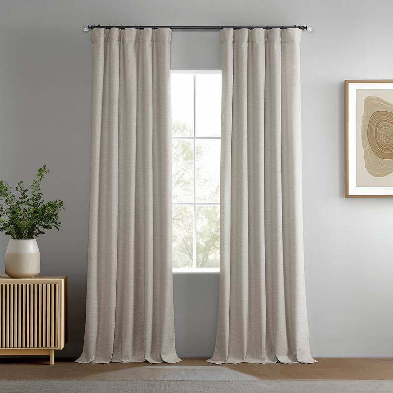 Exclusive Fabrics Boho Chic Faux Linen Blackout Curtains for Bedroom & Living Room Curtains - 2 Panel Drapes - Coastal Beige - 50 X 84