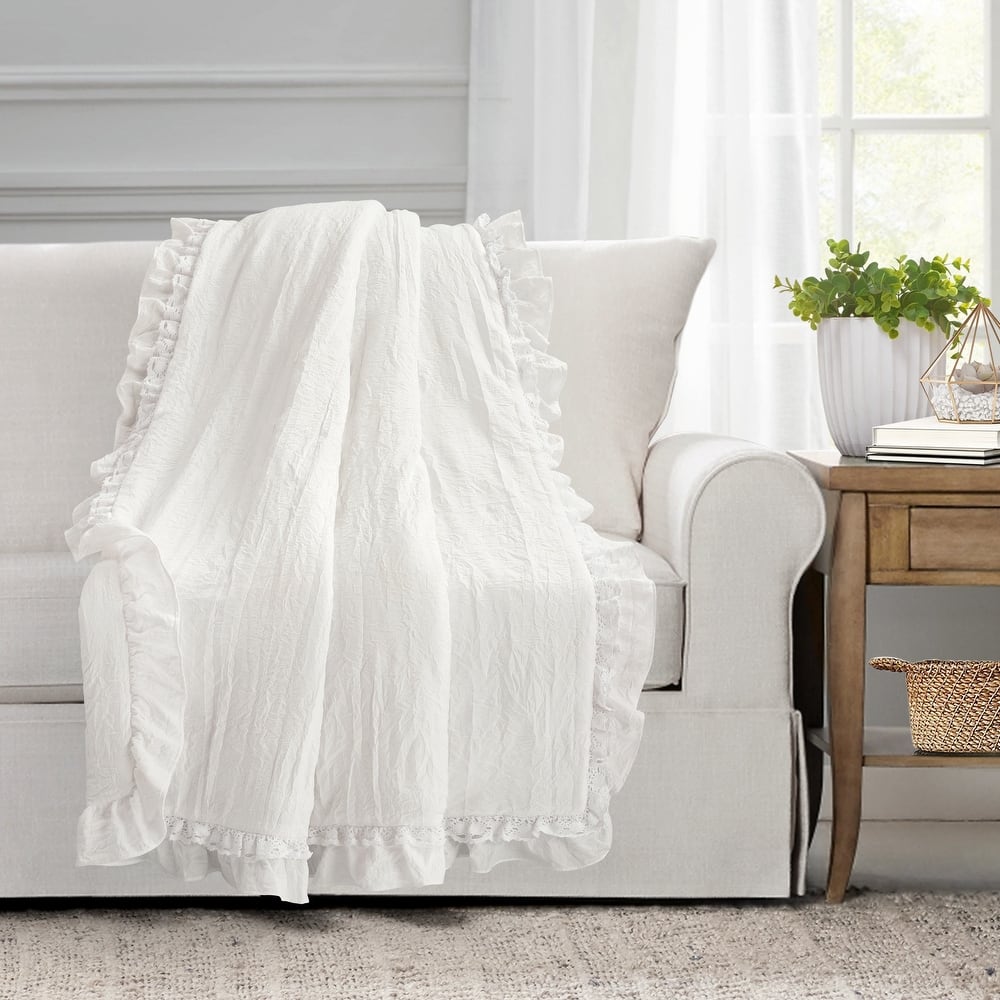 Lush Decor Ella Shabby Chic Ruffle Lace Throw Blanket