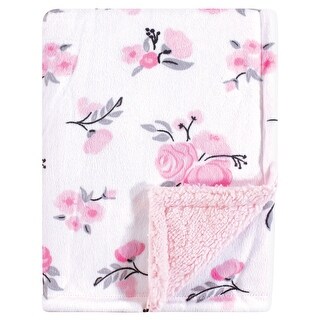 Hudson Baby Infant Girl Plush Blanket with Faux Shearling Back, Pink Floral, One Size - Pink Floral - One Size