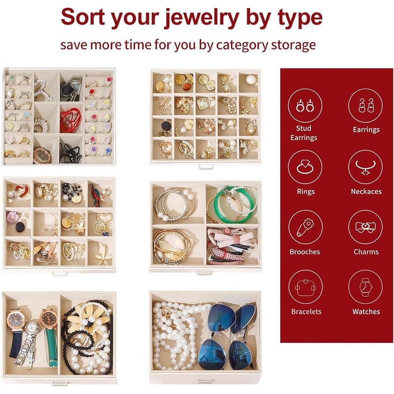 6 Layer Large Jewelry Organizer With Mirror - 6.6"D x 10.6"W x 11"H