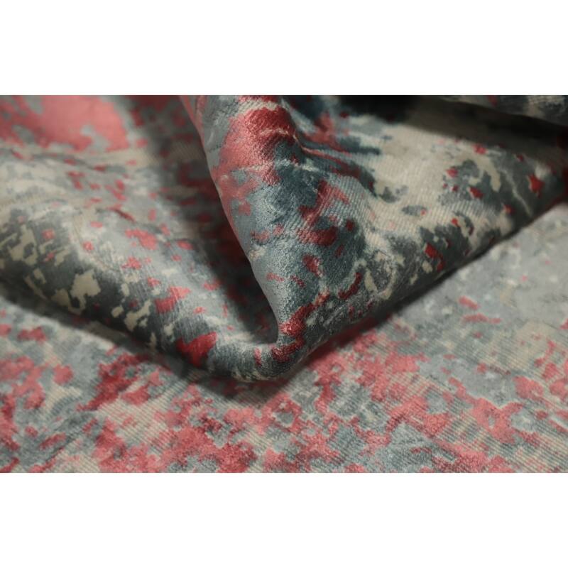 Hand Knotted Oriental Viscose Silk Carpet Modern Abstract Pink Abstract Area Rug - 6' 4'' X 4' 1''