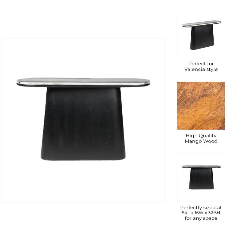 Mango Wood Stone Top Console Table Valencia Design - 33" Black - 54" x 16" x 32.5"