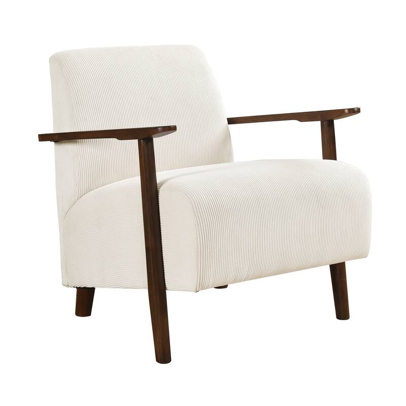 Fedora 28" Corduroy Accent Chair - Solid Wood Arms and Legs - Beige