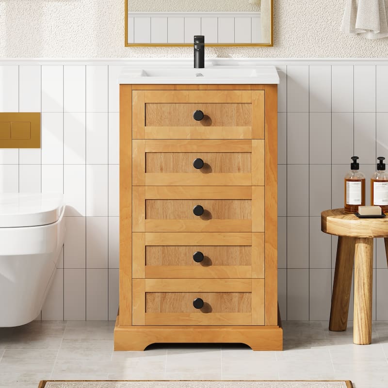 20" Bathroom Vanity with Integrated Ceramic Sink & Soft-Closing Door