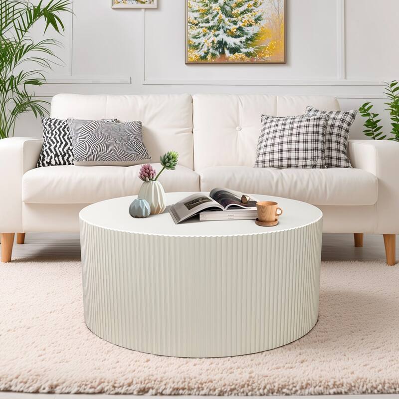 35.83" Stylish and Minimalist Wave Stripe Coffee Table, Modern Round Coffee Table for Living Room, Bedroom
